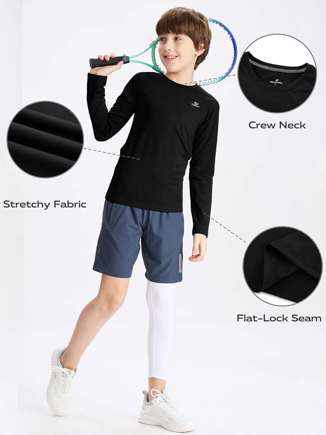 Youth Boys Compression Thermal Shirt Long Sleeve Kids Fleece Baselayer Soccer Baseball Undershirt Slim/Regular/Husky