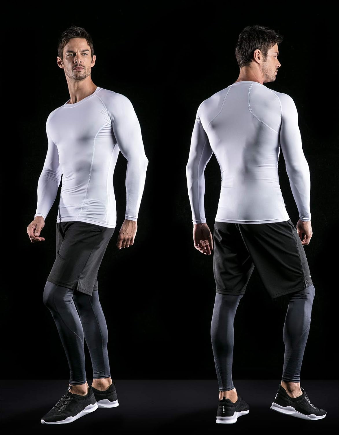CLSX Men'S UPF 50+ Long Sleeve Compression Shirts, Water Sports Rash Guard Base Layer, Athletic Workout Shirt, 3Pack Dark Black/Dark Charcoal/Pure White, X-Large