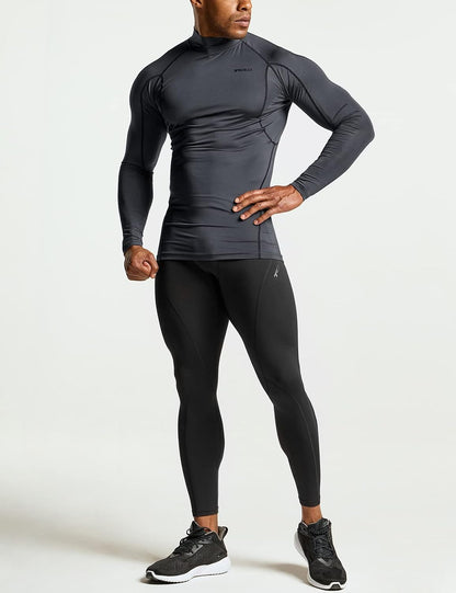 Men'S UPF 50+ Mock Long Sleeve Compression Shirts, Athletic Workout Shirt, Base Layer for Water Sports