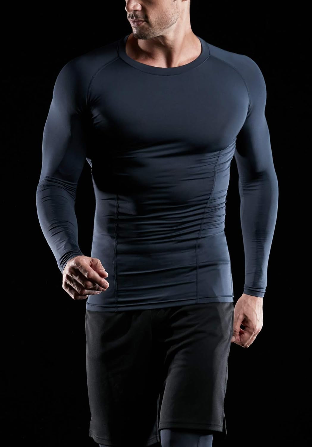 CLSX Men'S UPF 50+ Long Sleeve Compression Shirts, Water Sports Rash Guard Base Layer, Athletic Workout Shirt, 3Pack Dark Black/Dark Charcoal/Pure White, X-Large