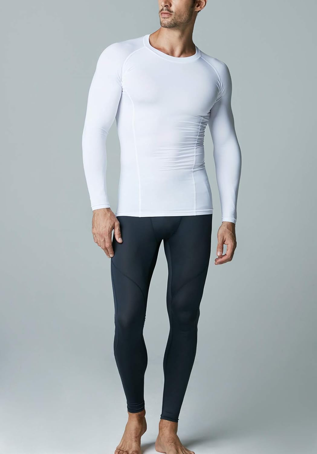 CLSX Men'S UPF 50+ Long Sleeve Compression Shirts, Water Sports Rash Guard Base Layer, Athletic Workout Shirt, 3Pack Dark Black/Dark Charcoal/Pure White, X-Large