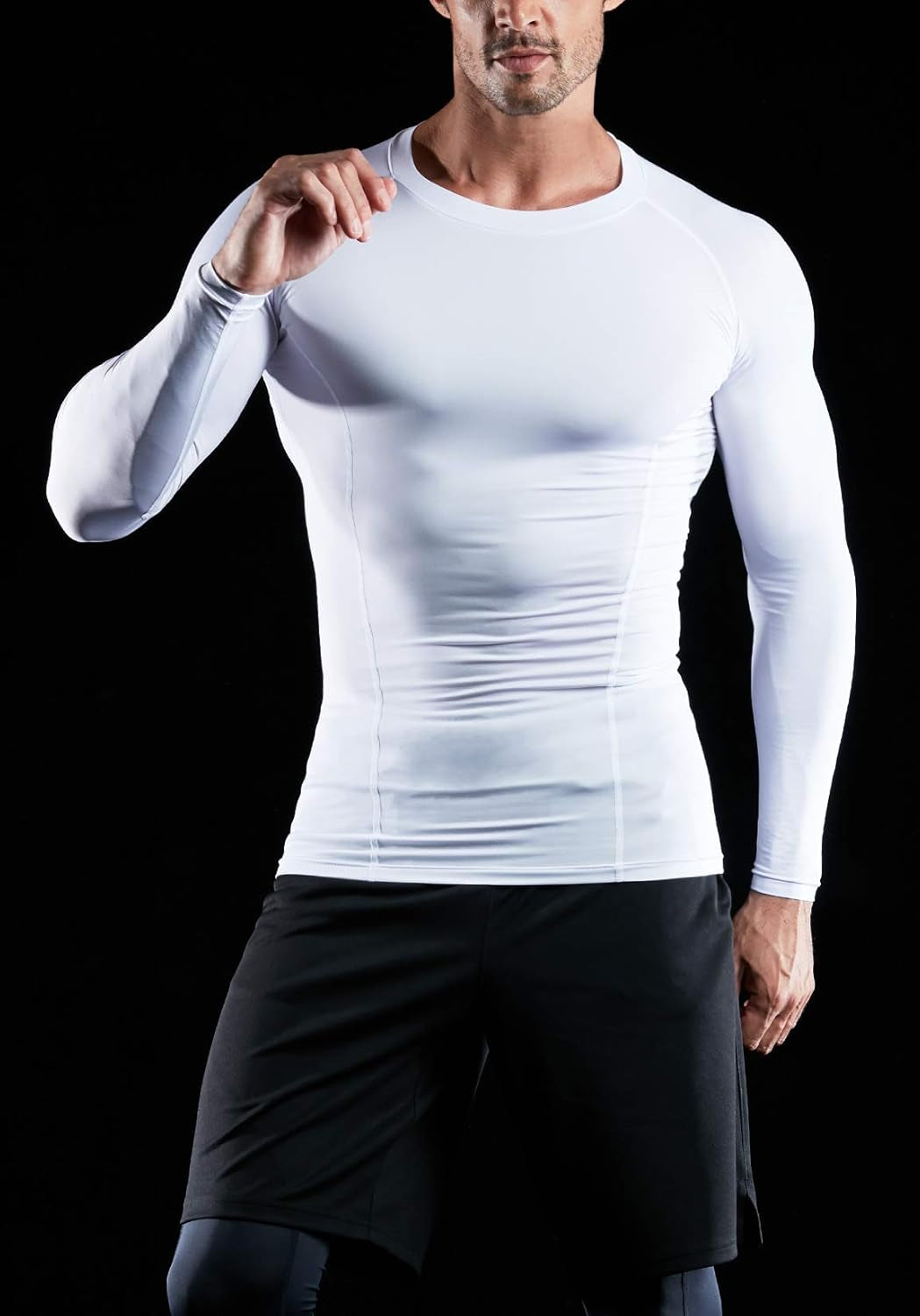 CLSX Men'S UPF 50+ Long Sleeve Compression Shirts, Water Sports Rash Guard Base Layer, Athletic Workout Shirt, 3Pack Dark Black/Dark Charcoal/Pure White, X-Large